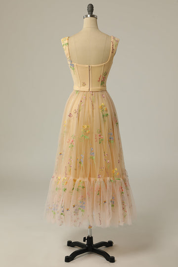 Une ligne Robe de soirée longue champagne chérie avec broderie